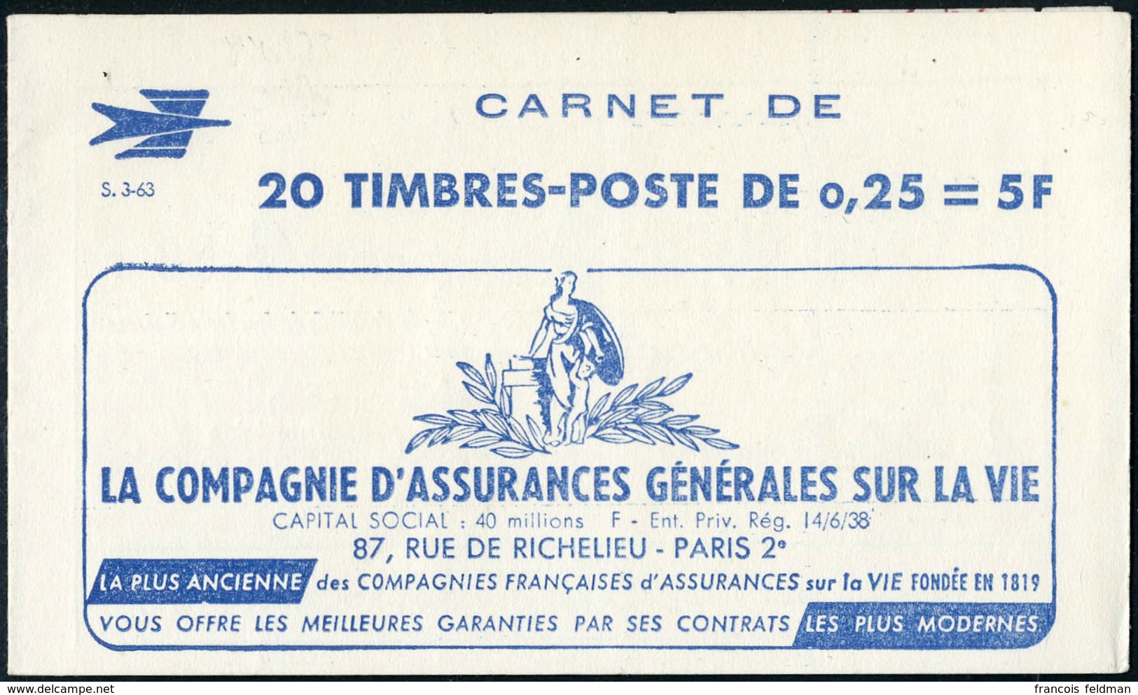 Neuf Sans Charnière N° 1263-C3, 0,25f Marianne De Decaris, Carnet De 20 T., S.3-63, N° Et C.D. (15.2.63) En Haut, TB - Autres & Non Classés