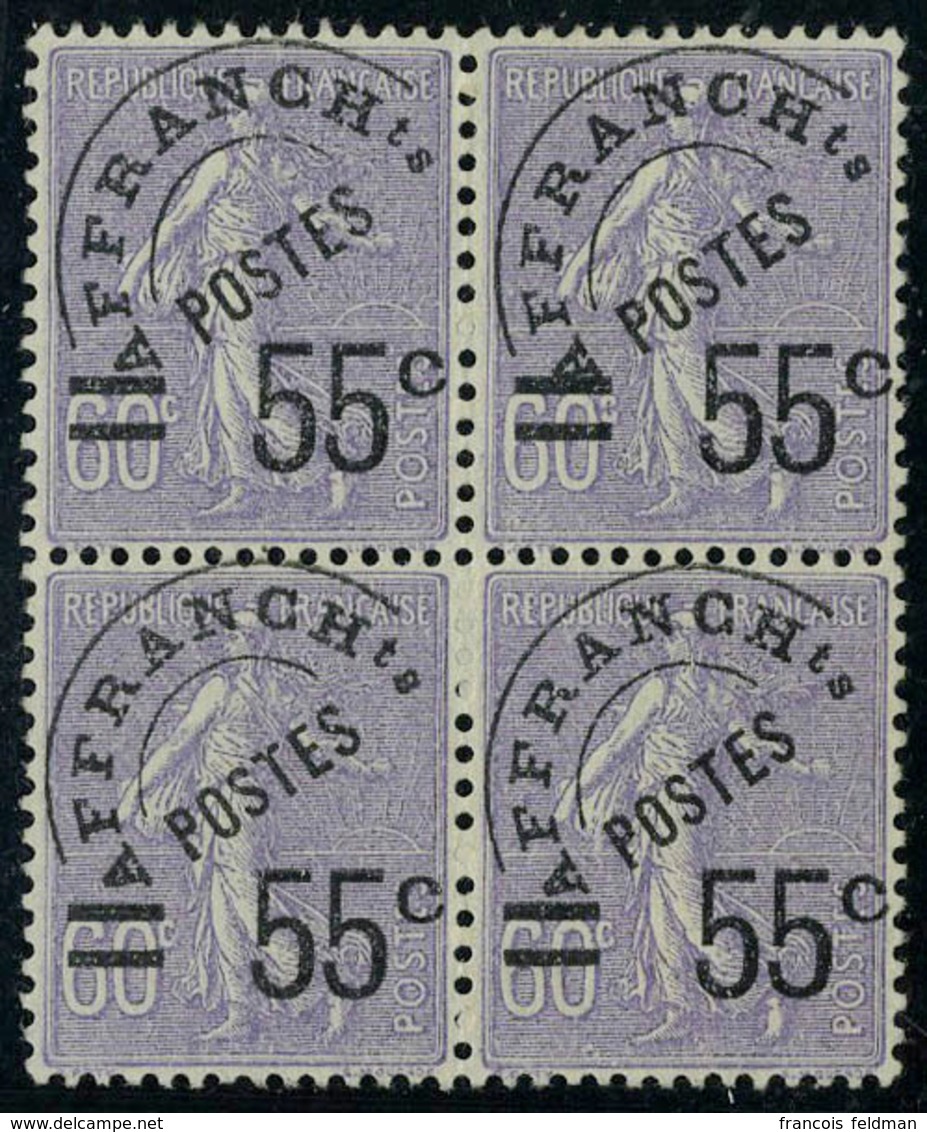 Neuf Sans Gomme N° 47, 55c Sur 60c Violet, Bloc De 4, Timbre Rare En Bloc, T.B. Signé Docquet - Autres & Non Classés