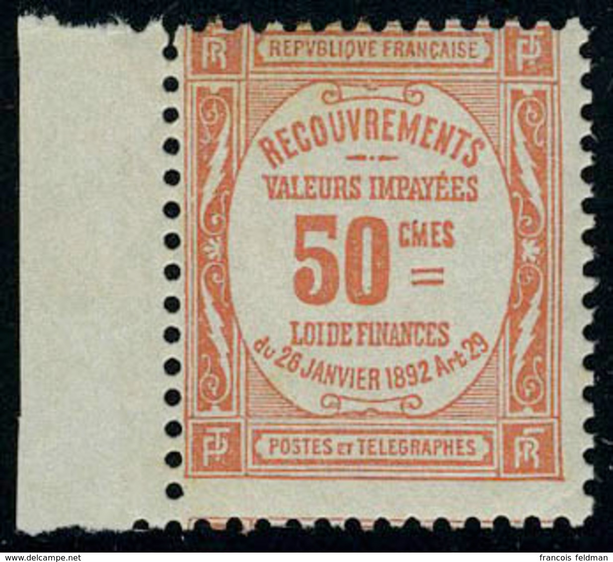 Neuf Sans Charnière N° 43/8, La Série Recouvrements T.B. 50c Bdf Signé Brun - Other & Unclassified