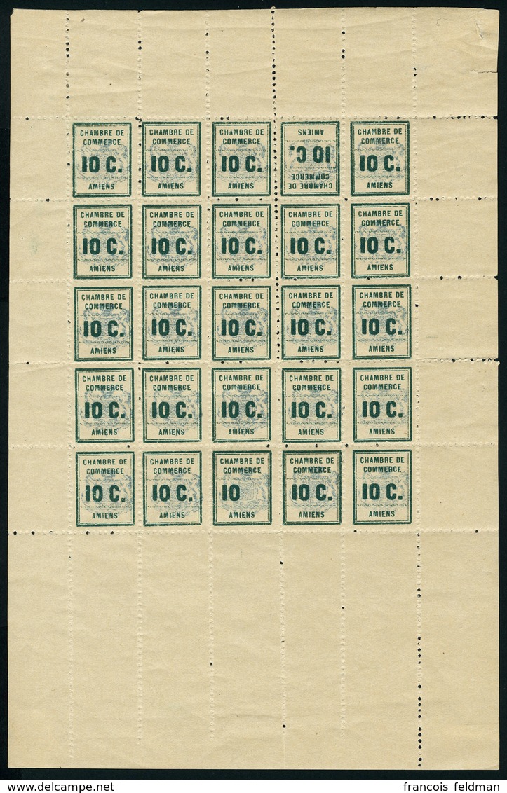 Neuf Sans Charnière N° 1, 10c Grève D'Amiens, Feuille Complète De 25 Avec Les Variétés N° 1a Et 1b, Traces De Charnières - Other & Unclassified