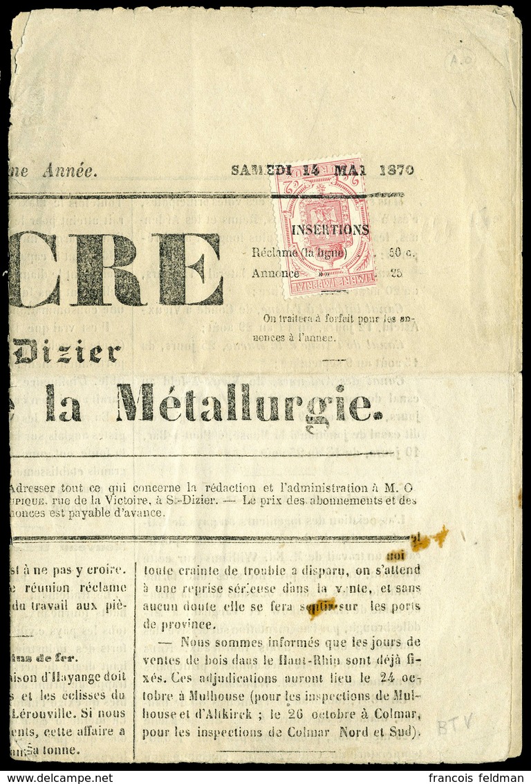 Lettre N° 9, 2c Rose Obl Typo Sur Journél LAncre De St Dizier, T.B. - Other & Unclassified