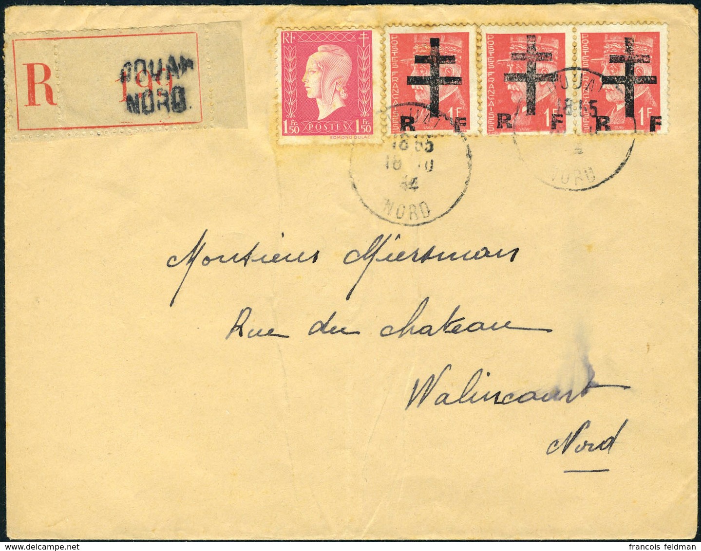 Lettre DOUAI, Mayer N° 4, 1f Rouge X 3 Ex + TP N° 691 S/LR De Douai (18.10.44) Pour Walincourt - Arrivée : 20.10.44, TB - Other & Unclassified