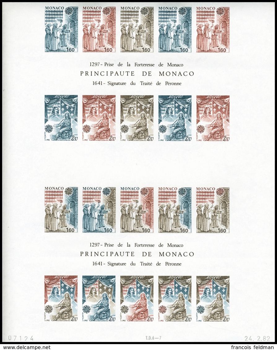 Neuf Sans Charnière Europa 1982. France, Essais De Couleurs Multicolores. Bandes De 10ex. Non Dentelé. T.B. - Other & Unclassified