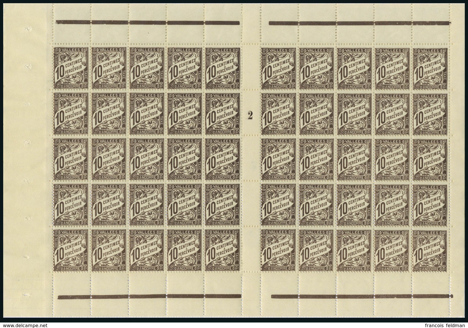 Neuf Sans Charnière N° 18, 10c Brun, Feuille De 100ex, Millésime 2, Bdf Tout Autour, T.B. - Autres & Non Classés