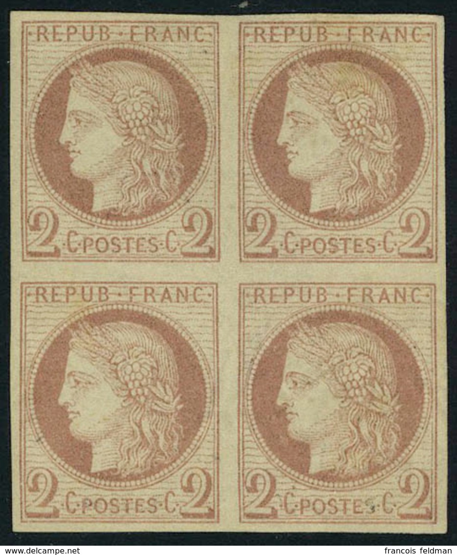 Neuf Avec Charnière N° 15, 2c Rouge Brun, Bloc De 4 T.B. Signé Brun - Altri & Non Classificati