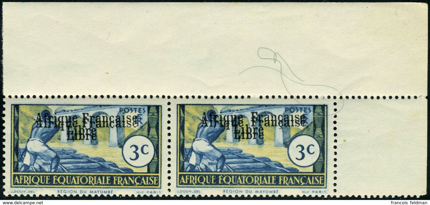 Neuf Sans Charnière N° 158, 3c Surchargé Afrique Française Libre, Paire Horizontale Avec Double Surcharge Dont 1 Ex Sans - Other & Unclassified