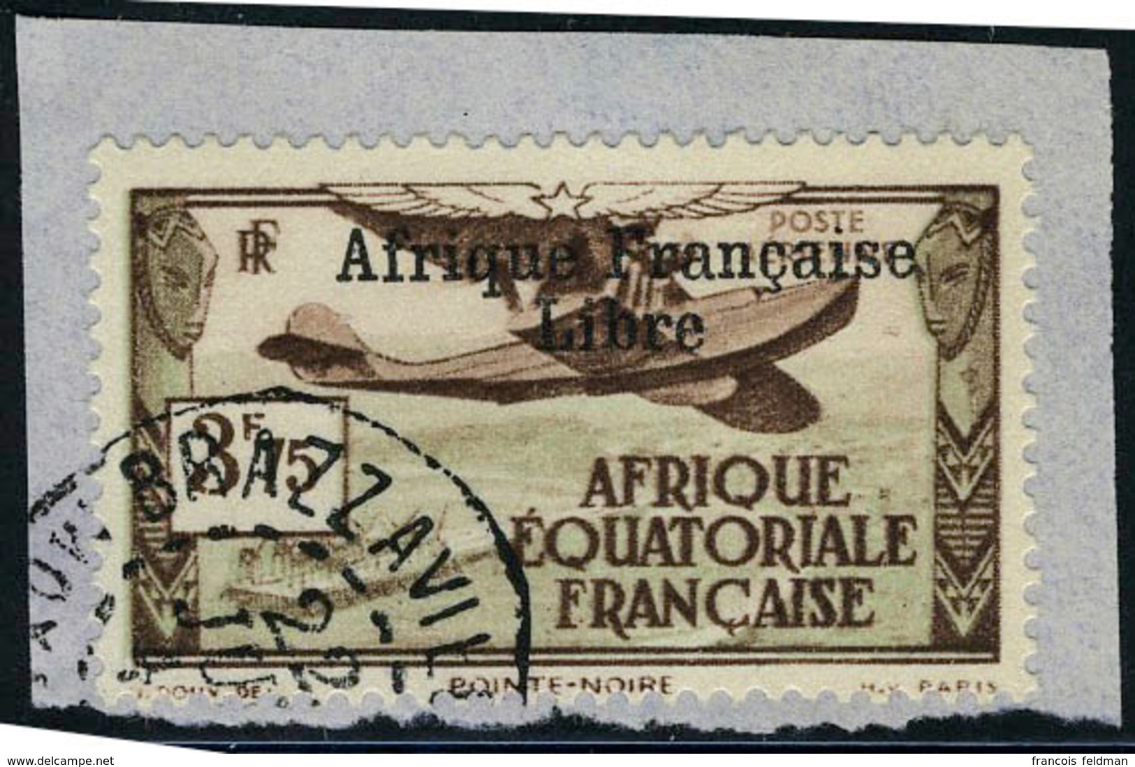 Fragment N° 16, 3f75 Afrique Française Libre Obl Sur Petit Frgt  T.B. Signé JF Brun - Andere & Zonder Classificatie