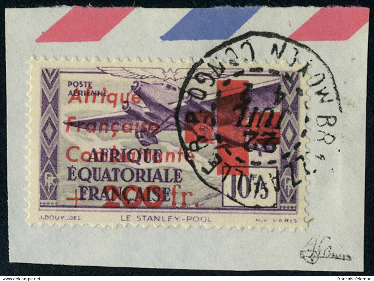 Fragment N° 29, 10.75 + 200f Croix Rouge Obl Sur Fragment T.B. Signé Brun - Autres & Non Classés