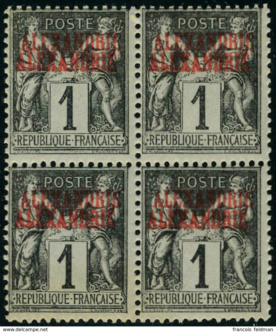 Neuf Sans Charnière N° 1a, 1c Noir S/azuré, Double Surcharge, Bloc De 4 Timbres, TB - Autres & Non Classés