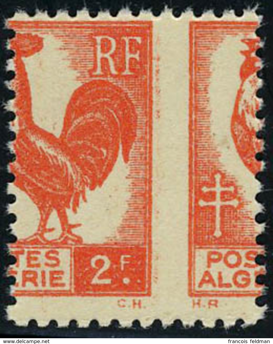 Neuf Sans Charnière N° 220, 2f Rouge Type Coq, 1ex Impression Au Recto Et Au Verso + Le Même Impression Au Verso à Cheva - Sonstige & Ohne Zuordnung