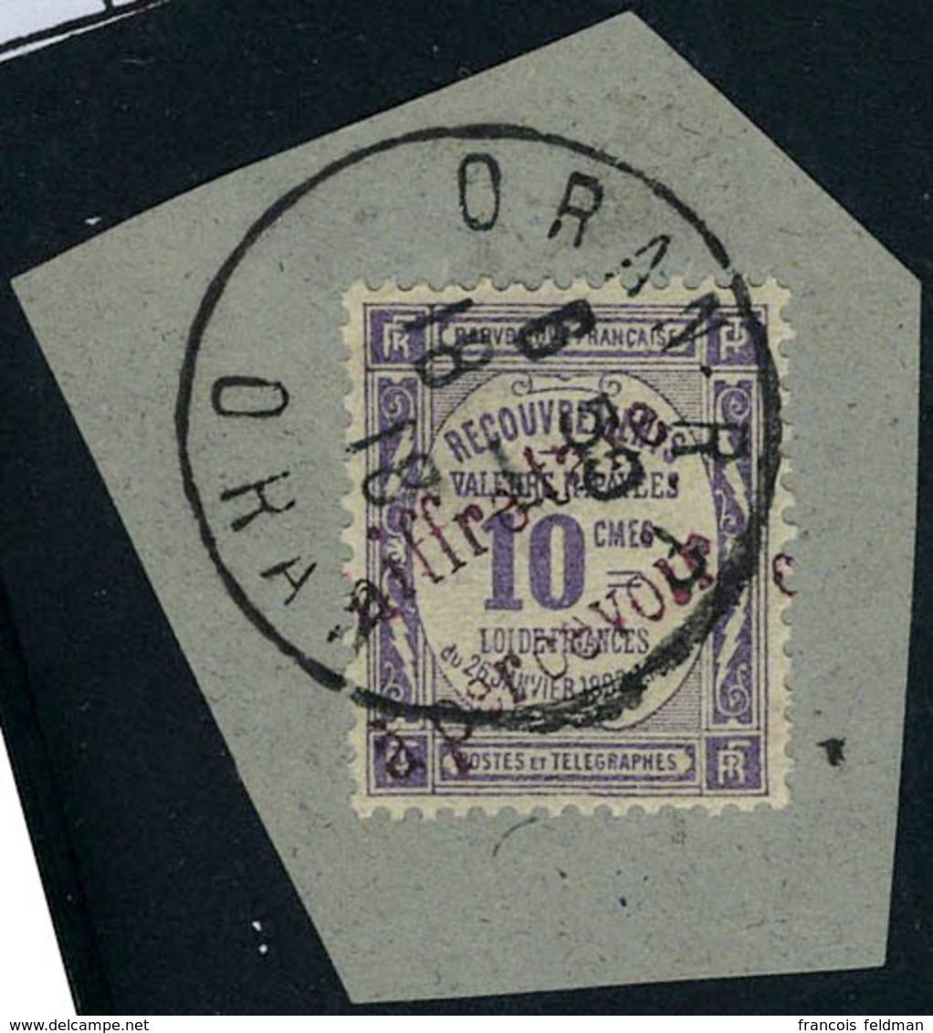 Oblitéré N° 1, 10c Violet Surcharge Violette Càd Complet D'Oran 18, Sur Petit Fragment, Superbe Signé JF Brun - Sonstige & Ohne Zuordnung