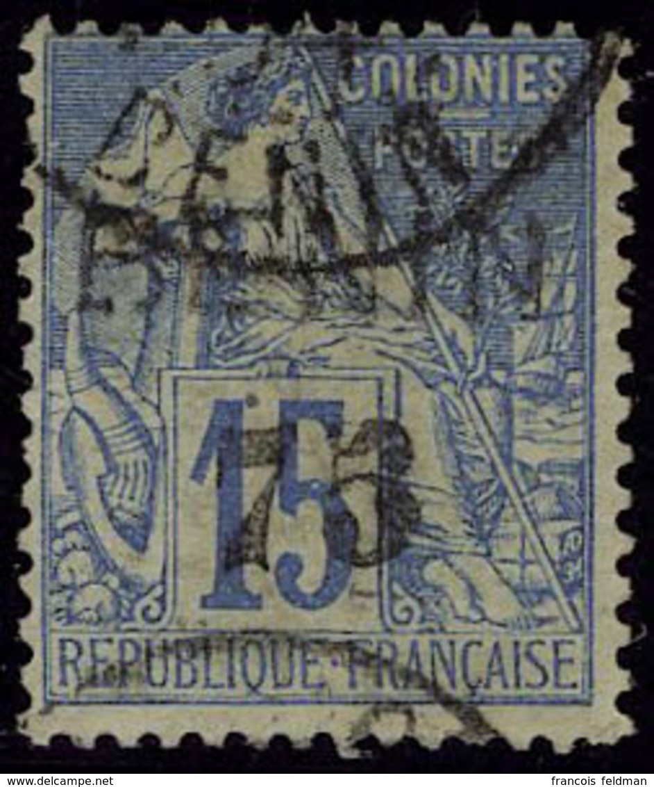 Oblitéré N° 17, 75 Sur 15c Bleu Surcharge Noire, T.B. Rare Signé Calves - Altri & Non Classificati