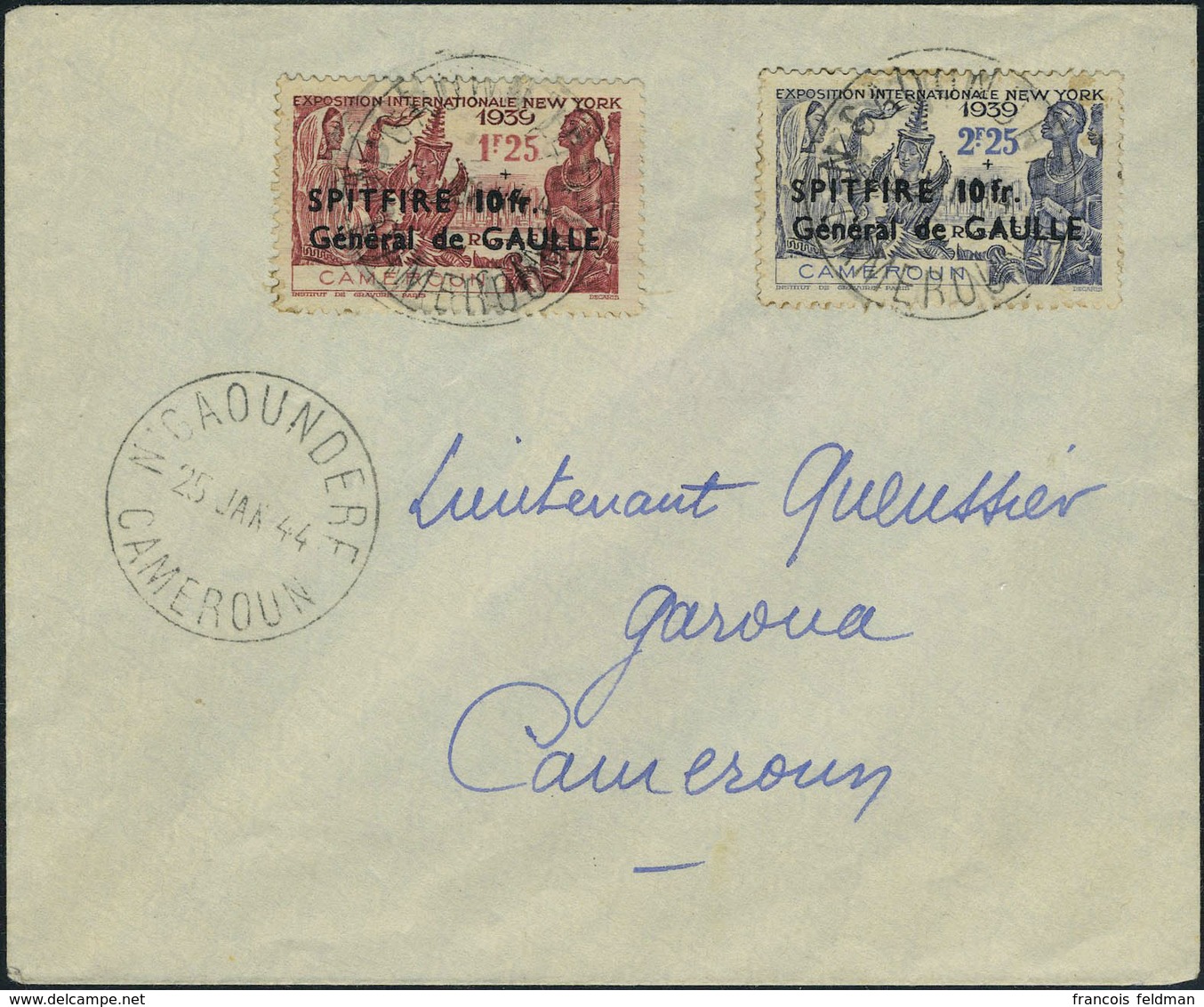 Lettre N° 245/6, La Paire Spitfire General De Gaulle Sur L Càd N Gaoudere 25 Janv 44 Pour Garoua Cameroun, TB Maury - Altri & Non Classificati