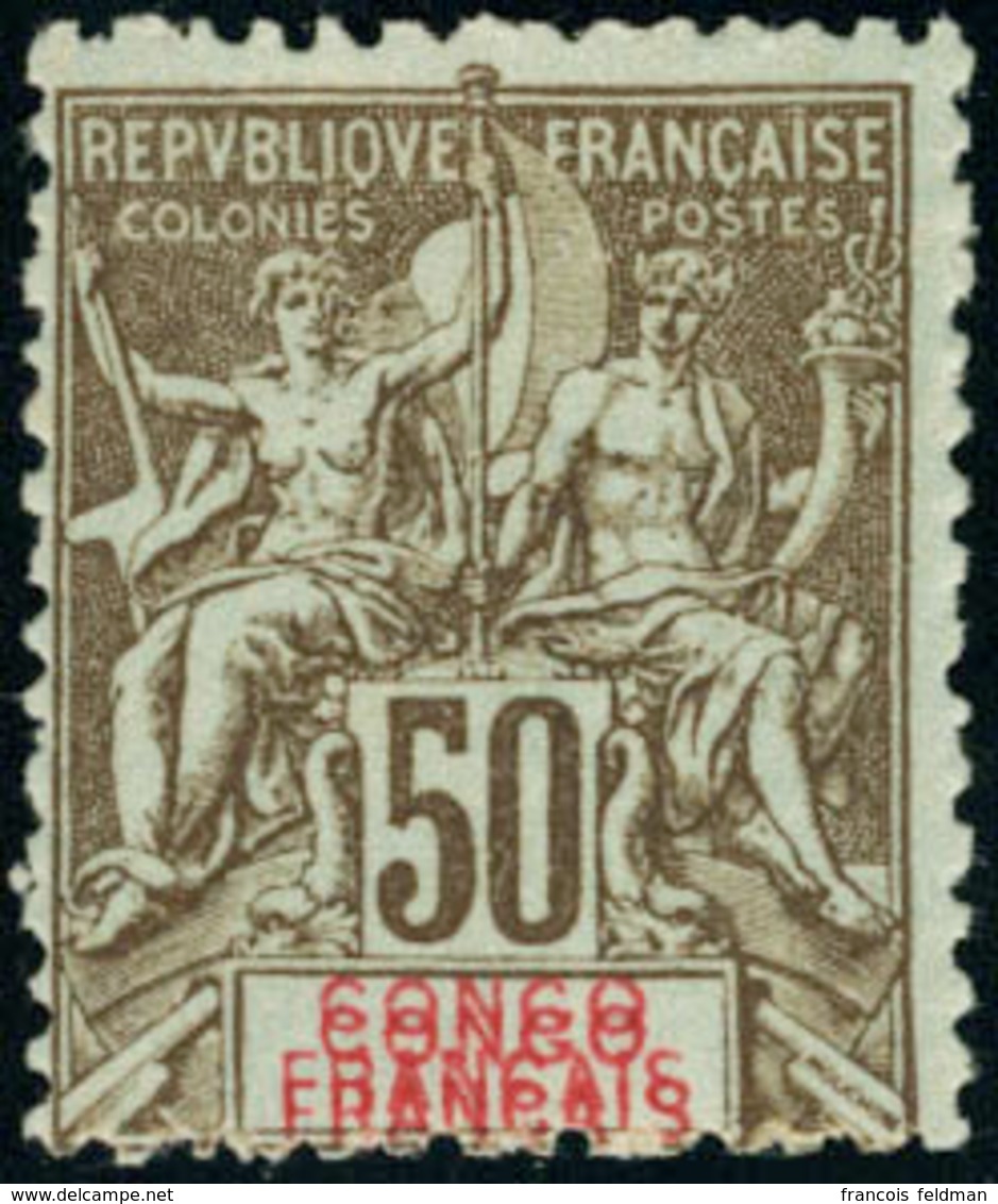 Neuf Avec Charnière N°45a. 50c Bistre S/azuré Double Légende Congo Français. T.B. - Altri & Non Classificati