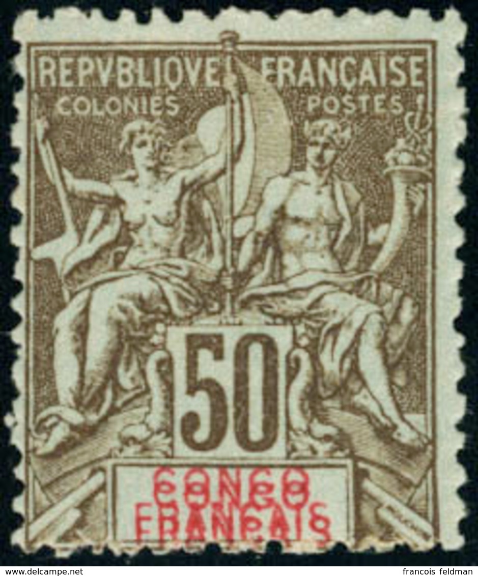 Neuf Avec Charnière N°45a. 50c Bistre S/azuré Double Légende Congo Français. T.B. - Autres & Non Classés