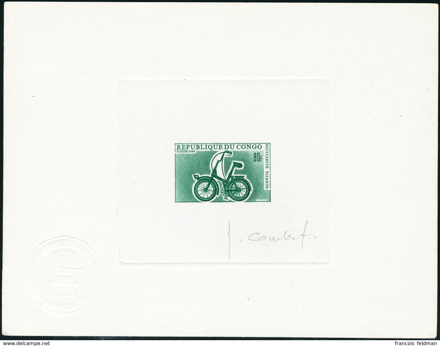 N° 231. 80f Bicyclette Pliante. Epreuve D'artiste En Vert, Signée Avec Cachet à Sec. T.B. - Autres & Non Classés