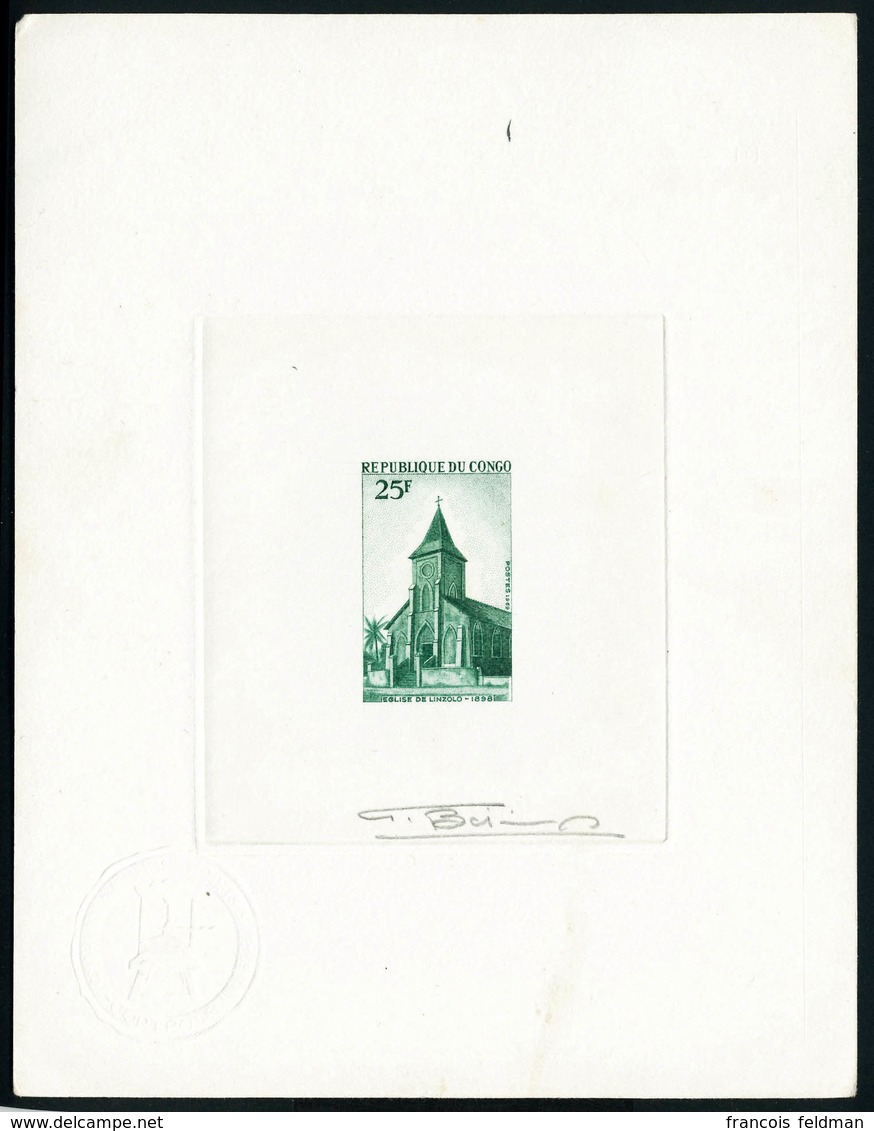 N° 251. 25f Eglise De Linzolo, épreuve D'artiste En Vert, Signée Avec Cachet à Sec. T.B. - Otros & Sin Clasificación