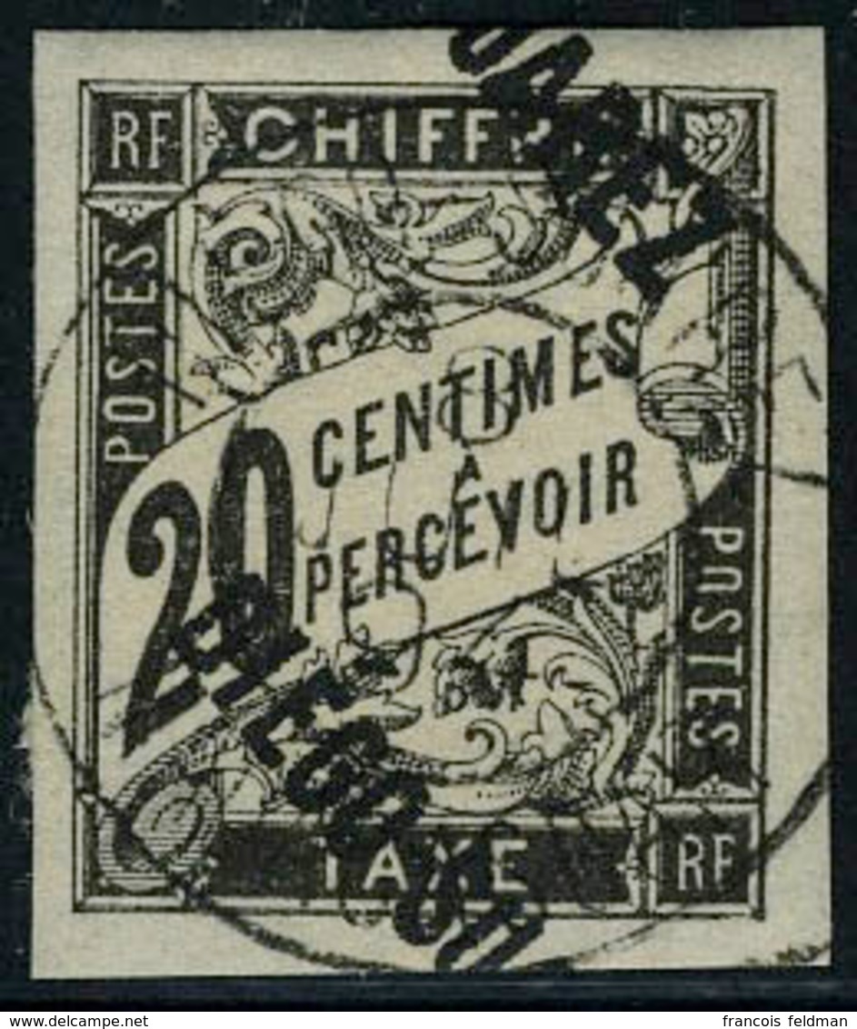 Oblitéré N° 10, 20c Noir Surchrge à Cheval T.B. Signé Brun - Otros & Sin Clasificación