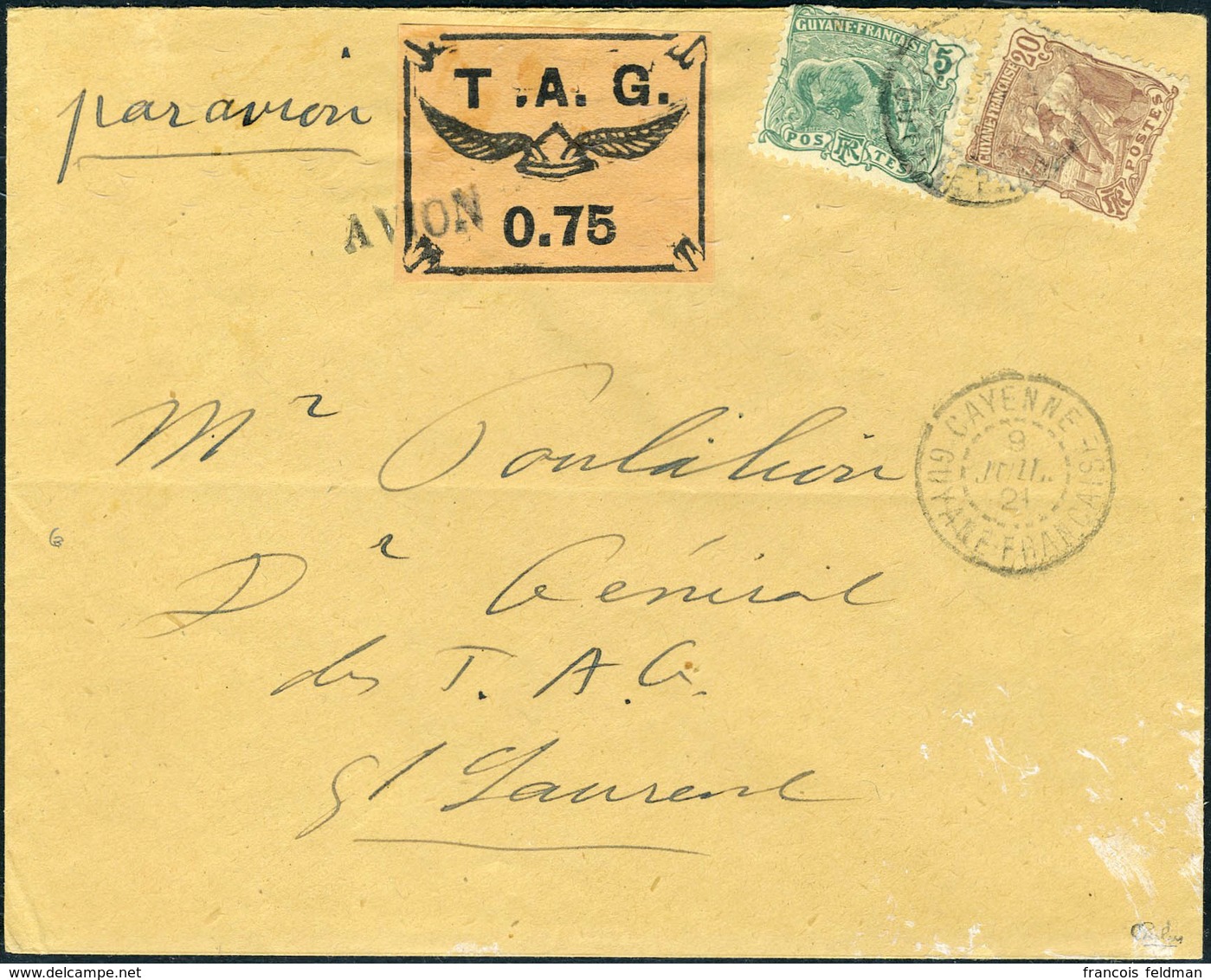 Lettre N° 3, TAG 0.75 Noir S/jaune + Affranchissement Complémentaire, TB - Sonstige & Ohne Zuordnung