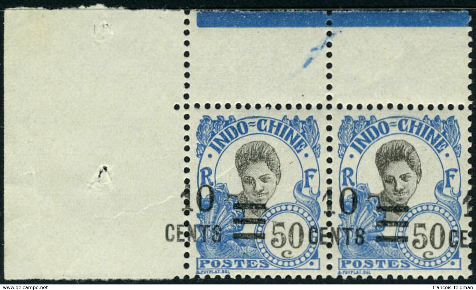 Neuf Sans Charnière N° 120, 10 S/50c Bleu, Paire Surcharge à Cheval, TB - Sonstige & Ohne Zuordnung
