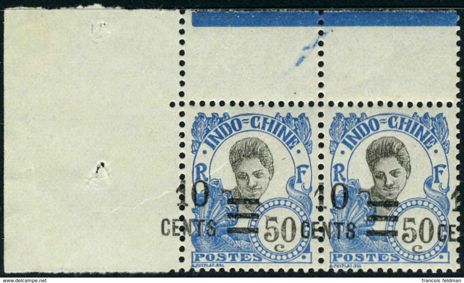 Neuf Sans Charnière N° 120, 10 S/50c Bleu, Paire Surcharge à Cheval, TB - Altri & Non Classificati