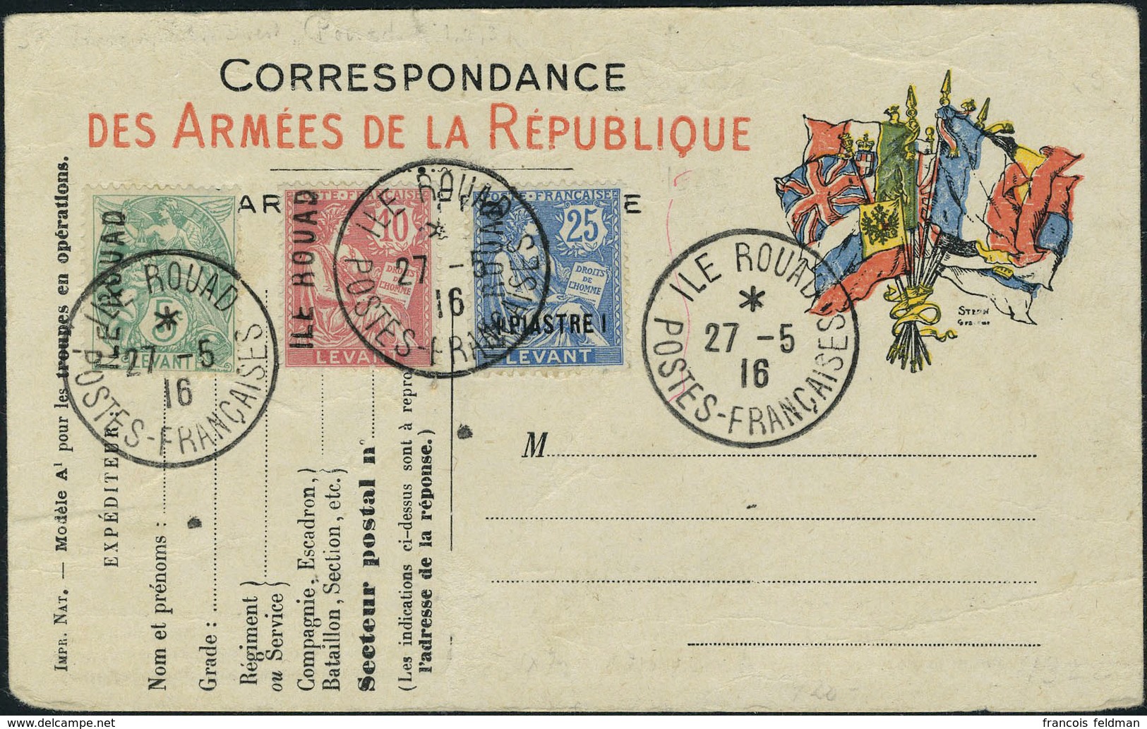 Lettre N° 1/3, Les 3 Valeurs Sur Entier Postal Correspondance Des Armées De La République, Obl 27.5.16, Signé Brun TB - Other & Unclassified