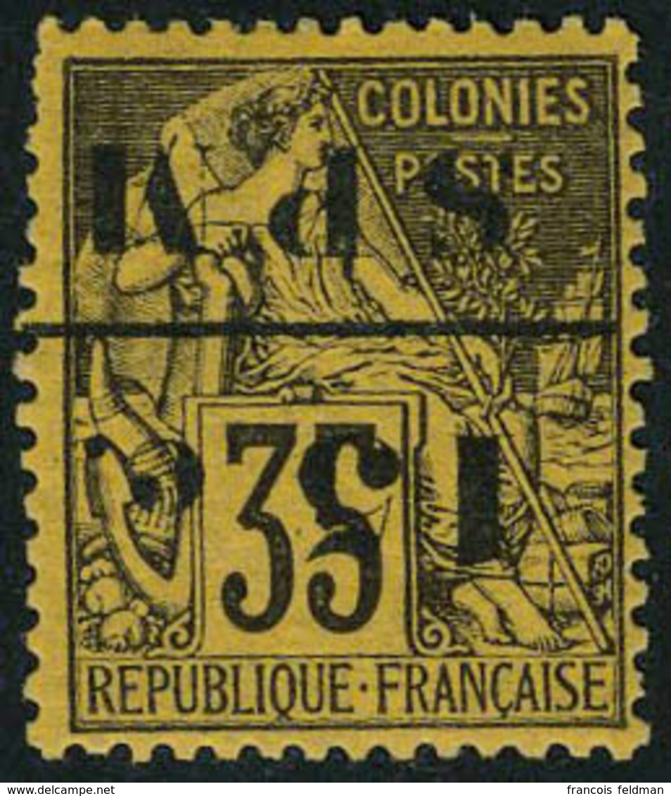 Neuf Avec Charnière N° 13a, 15 Sur 35c Violet Noir Sur Jaune, Surcharge Renversée, T.B. Signé Brun - Autres & Non Classés