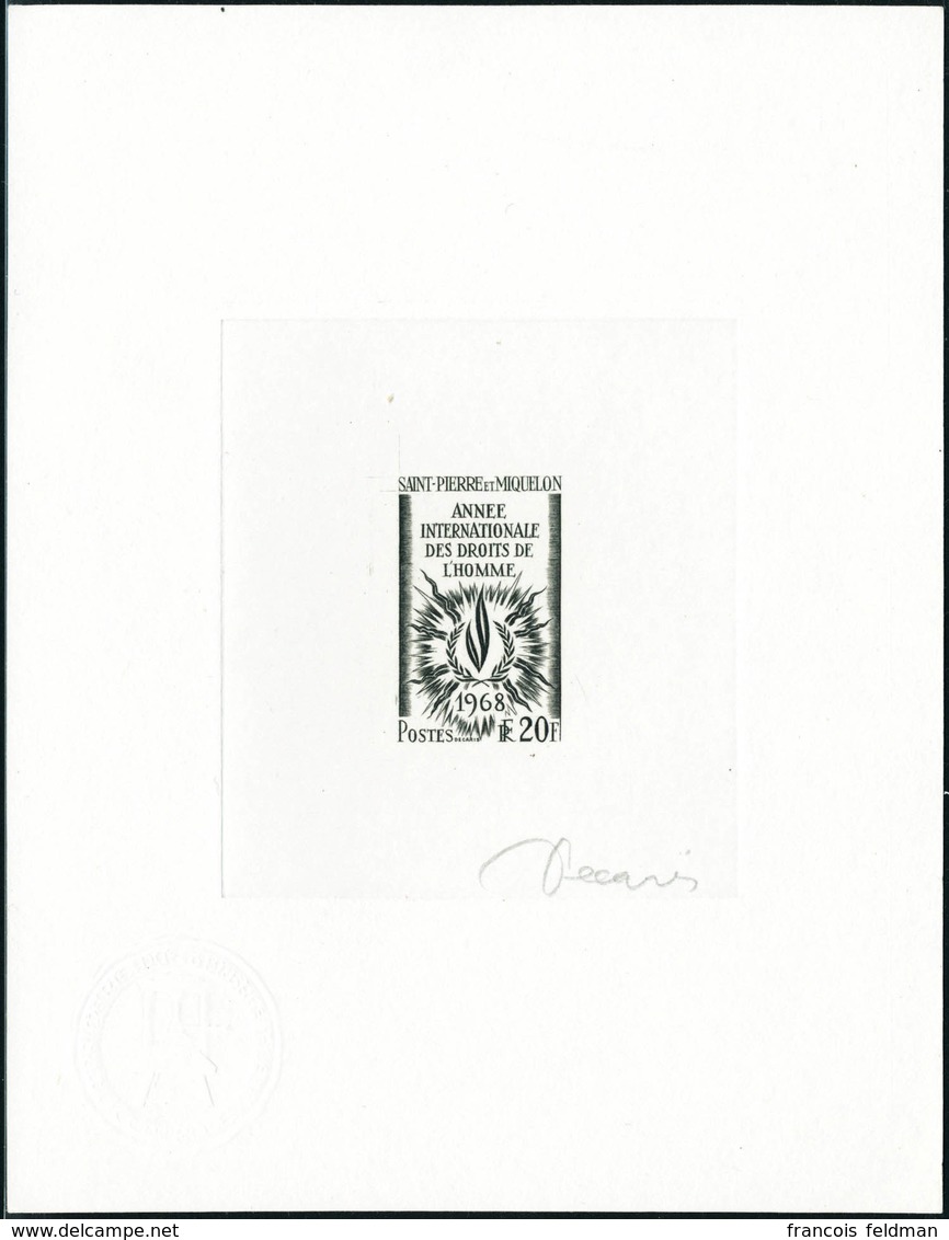 N°384. 20f Droits De L'Homme. Epreuve D'artiste En Noir. Cachet à Sec De Contrôle. T.B. - Sonstige & Ohne Zuordnung