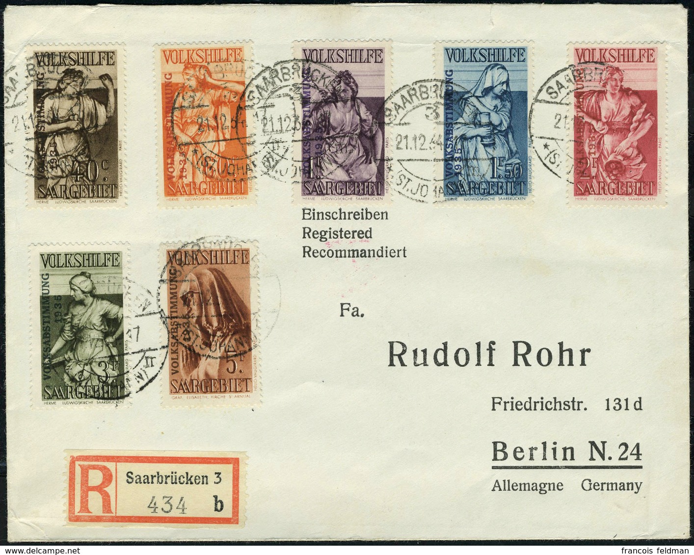 Lettre N° 189/95, La Série Bienfaisance Obl Sur LR 21.12.34 Pour Berlin T.B. Michel - Sonstige & Ohne Zuordnung