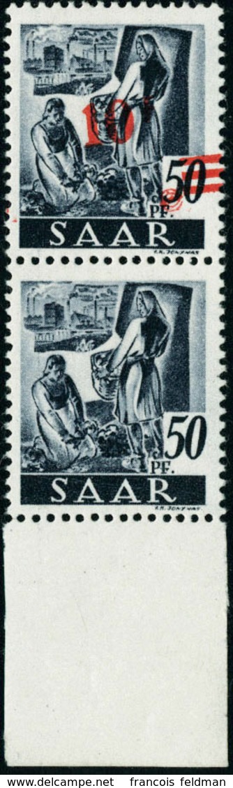 Neuf Avec Charnière N°225. 10f S/50Pf Paire Verticale Dont 1ex Sans Surcharge. Cl. T.B. (Michel 235 II F) - Autres & Non Classés