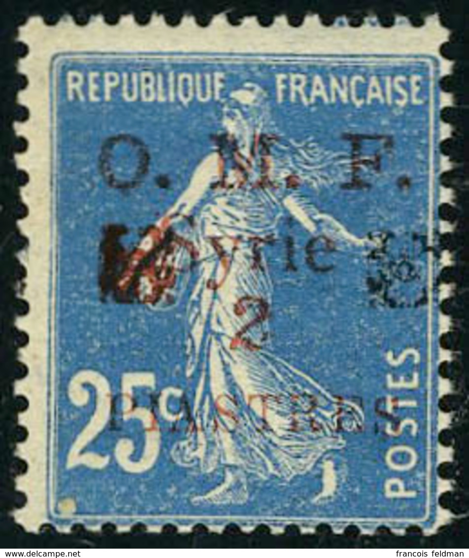 Neuf Sans Charnière N° 51, 2pi Sur 25c Semeuse, Double Surcharge Du Fleuron (rouge + Noire), TB - Otros & Sin Clasificación