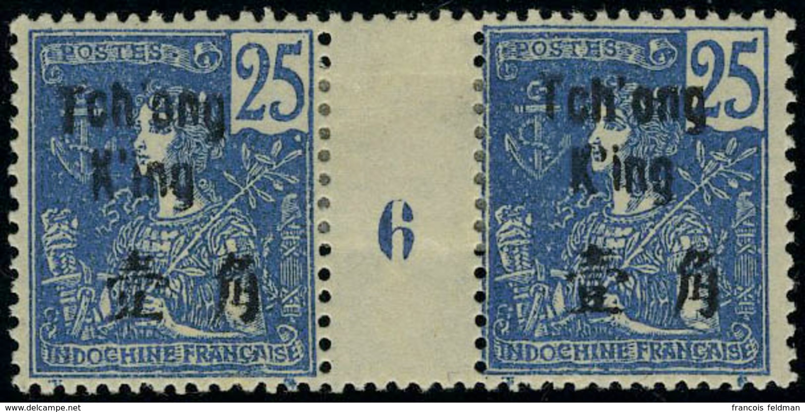 Neuf Avec Charnière N° 55, 25c Bleu Paire Hor Millésime 6 TB  Maury - Sonstige & Ohne Zuordnung