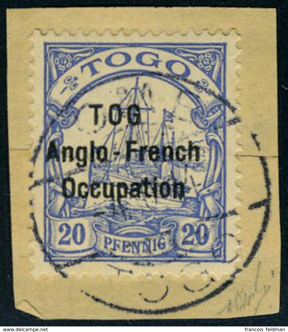 Fragment N° 35a, 20Pf Bleu, Variété TOG Obl S/fragment, Rare, Signé + Certificat Brun - Autres & Non Classés