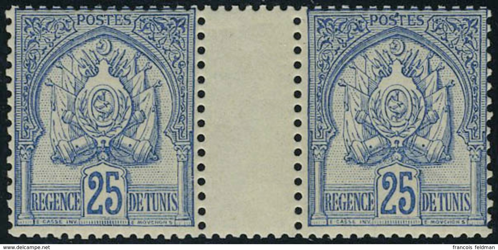 Neuf Sans Charnière N° 25, 25c Bleu Paire Interpanneau TB - Autres & Non Classés