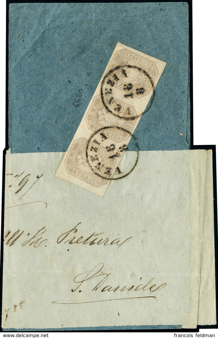 Lettre N° 9. 1.05 Brun Lilas, Bande Hor De 3, Obl Venezia S/bande D'Imprimé, T.B. Rare, Sasonne 1750. - Other & Unclassified