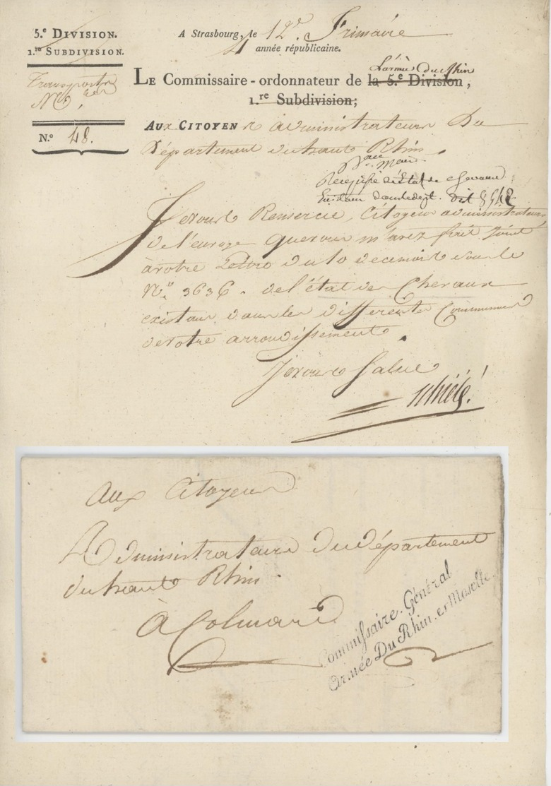 Commissaire Général Armée Du Rhin-et Moselle Strasbourg An 4 - 3.12.1795 - 1792-1815: Départements Conquis