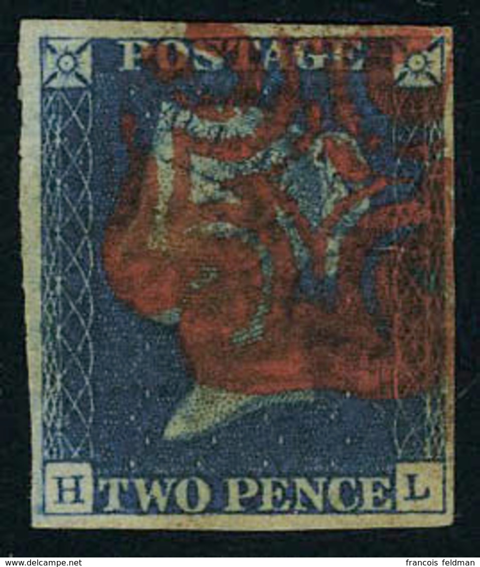 Oblitéré N° 2, 2 P Bleu, Obl Rosette Rouge, Belles Marges, Superbe - Altri & Non Classificati