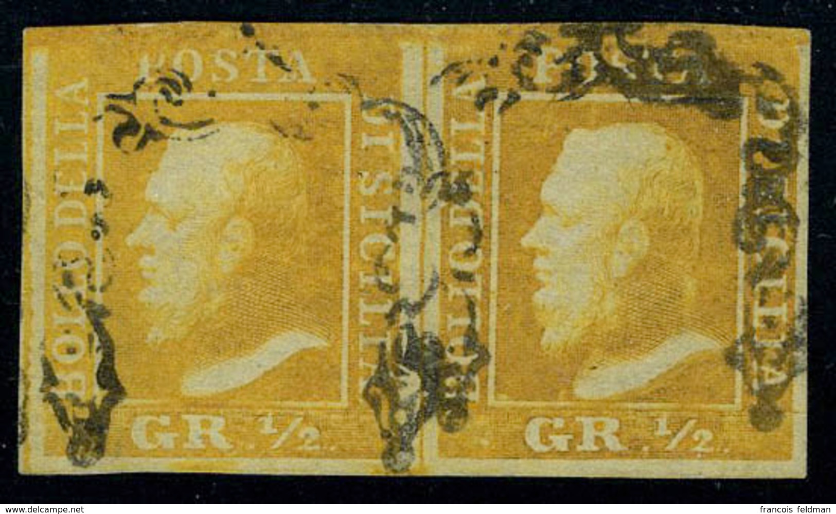 Oblitéré N° 18, 1/2 G Orange, Paire Hor., Sassone 1 : 3200 € - Autres & Non Classés