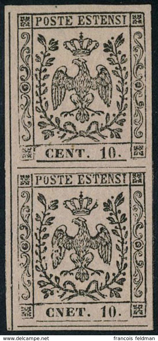 Neuf Sans Gomme N° 2A, 10c Rose Paire Verticale, 1ex Variété CNET Marges énormes, Superbe, Signé Diéna. Sassone 9 H 200  - Autres & Non Classés