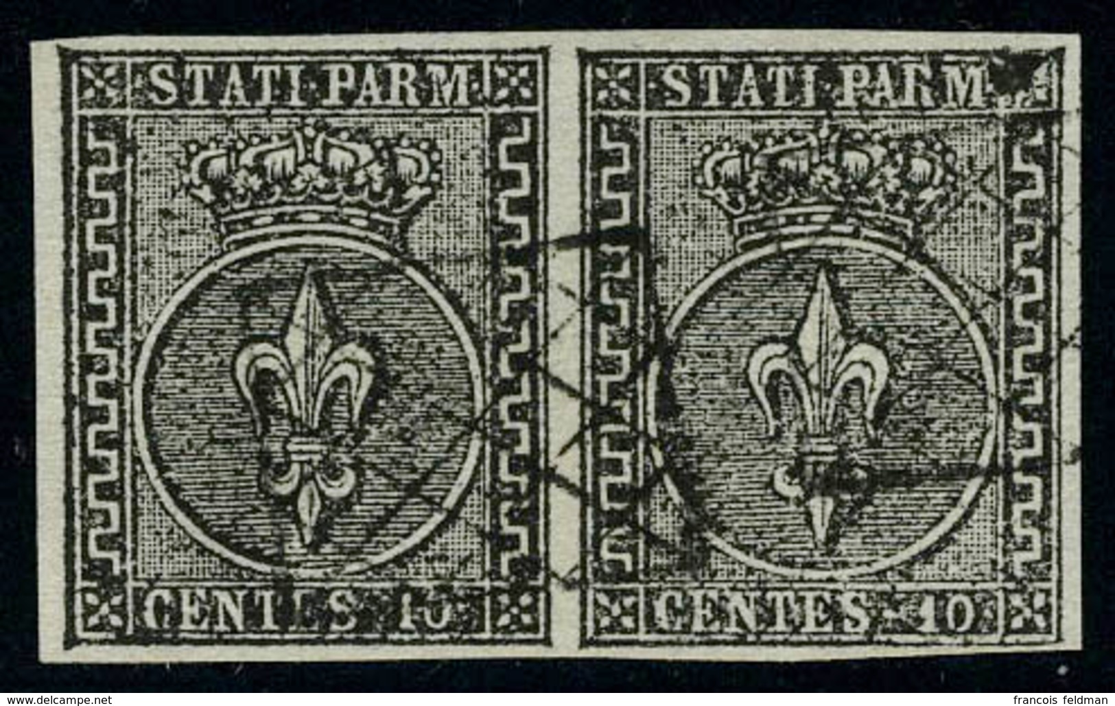 Oblitéré N° 2, 10c Noir Sur Blanc, Paire Hor., Superbe, Signé Pfenninger, Sassone 2 : 500 € - Otros & Sin Clasificación