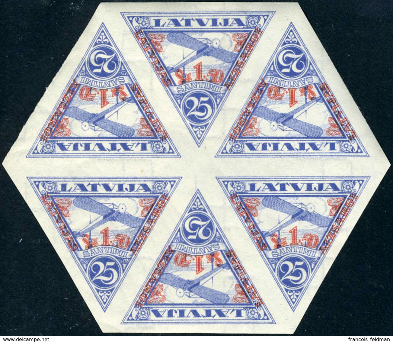 Neuf Sans Charnière N° 12, 1,50 S/25c Bleu, Blocs De 6 Timbres Dentelée + Non-dentelés, TB - Otros & Sin Clasificación