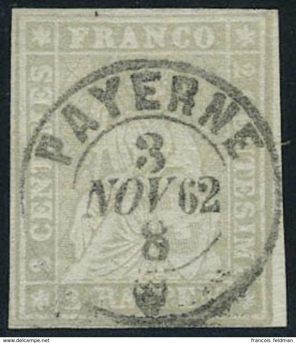 Oblitéré N° 25, 2r Gris, Bdf, Superbe Obl Centrale PAYERNE 3 NOV 62, Signé + Certificat Hunziker. Zurmstein 21G 700 CHF - Altri & Non Classificati