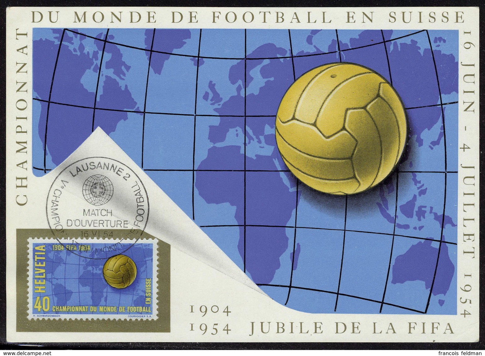 Neuf Sans Charnière N° 547, 40c Championnat Du Monde Football, Sur Carte Maxi Obl. Match D'ouverture 16.VI.54. T.B. - Otros & Sin Clasificación