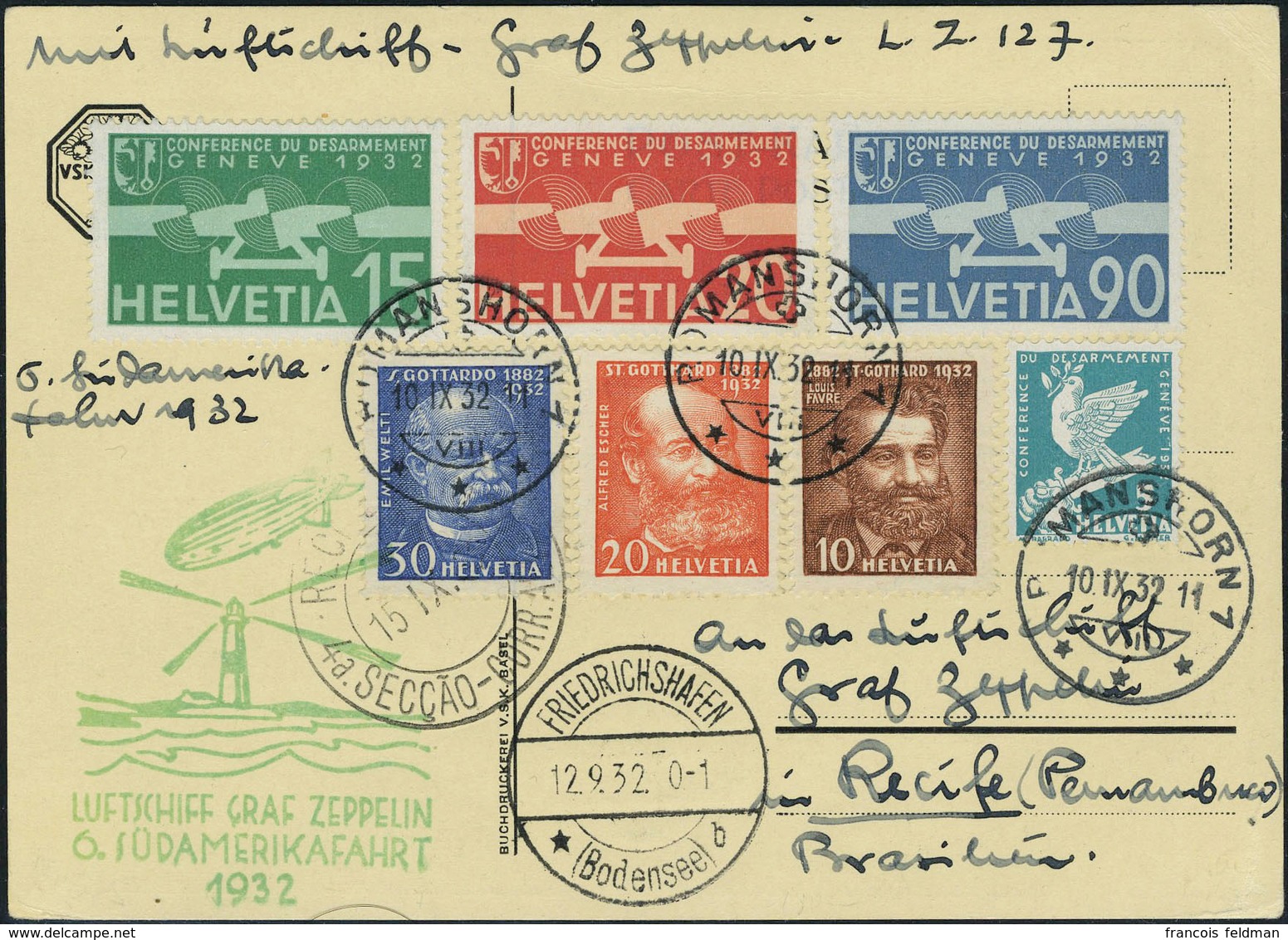 Lettre Zeppelin 6 SAF 1932 Pour Le Brésil TB - Other & Unclassified