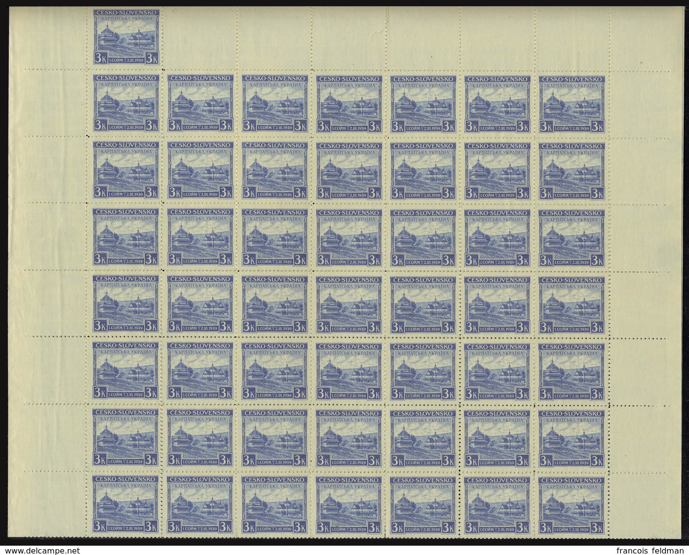 Neuf Sans Charnière N° 354, 3l Bleu Ukraine Subcarpathique, Feuille Complète De 100ex (14x7 + 2 Ex Imprimés Sur Les Bord - Other & Unclassified