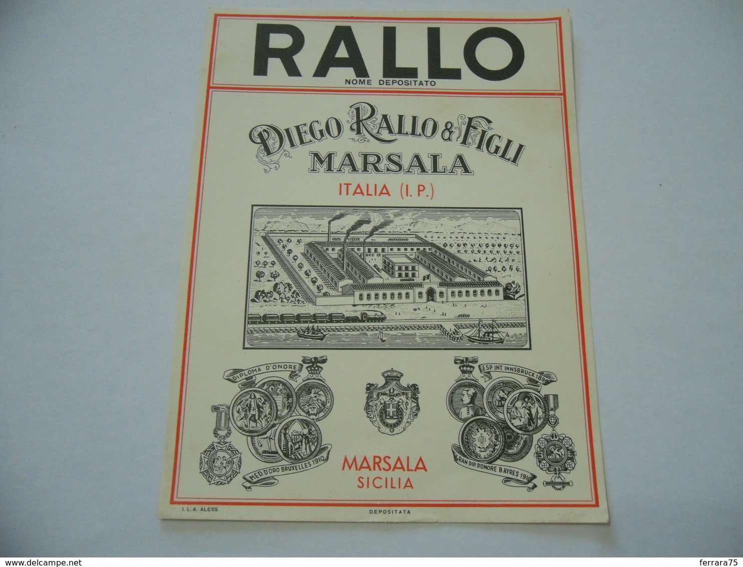 ETICHETTA PUBBLICITARIA RALLO E FIGLI MARSALA SICILIA. - Alcolici