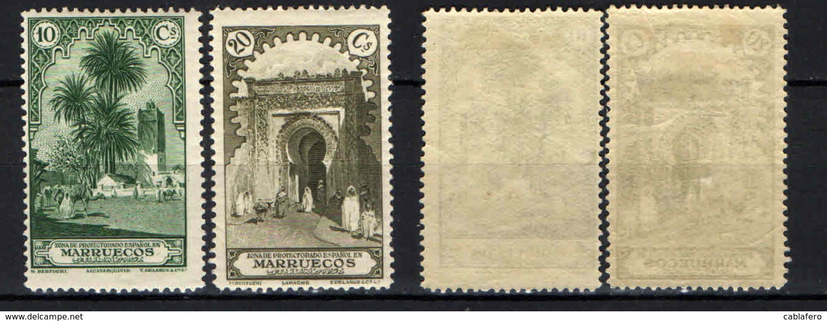 MAROCCO SPAGNOLO -  1928 - Mosque Of Alcazarquivir And Moorish Gateway At Larache - MH - Marocco Spagnolo