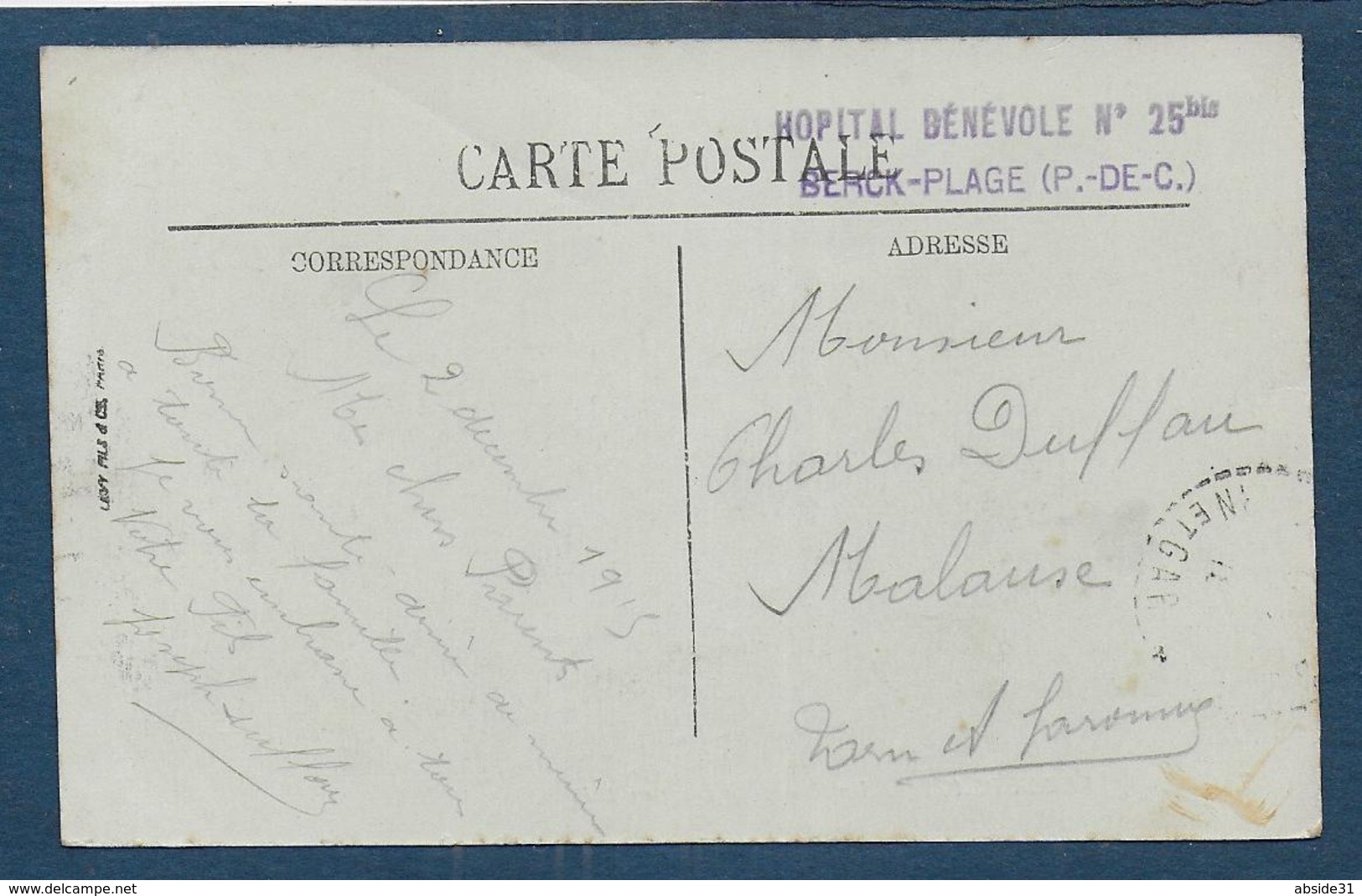 Pas De Calais - Hôpital Bénévole N° 25bis  BERCK PLAGE - Guerre De 1914-18