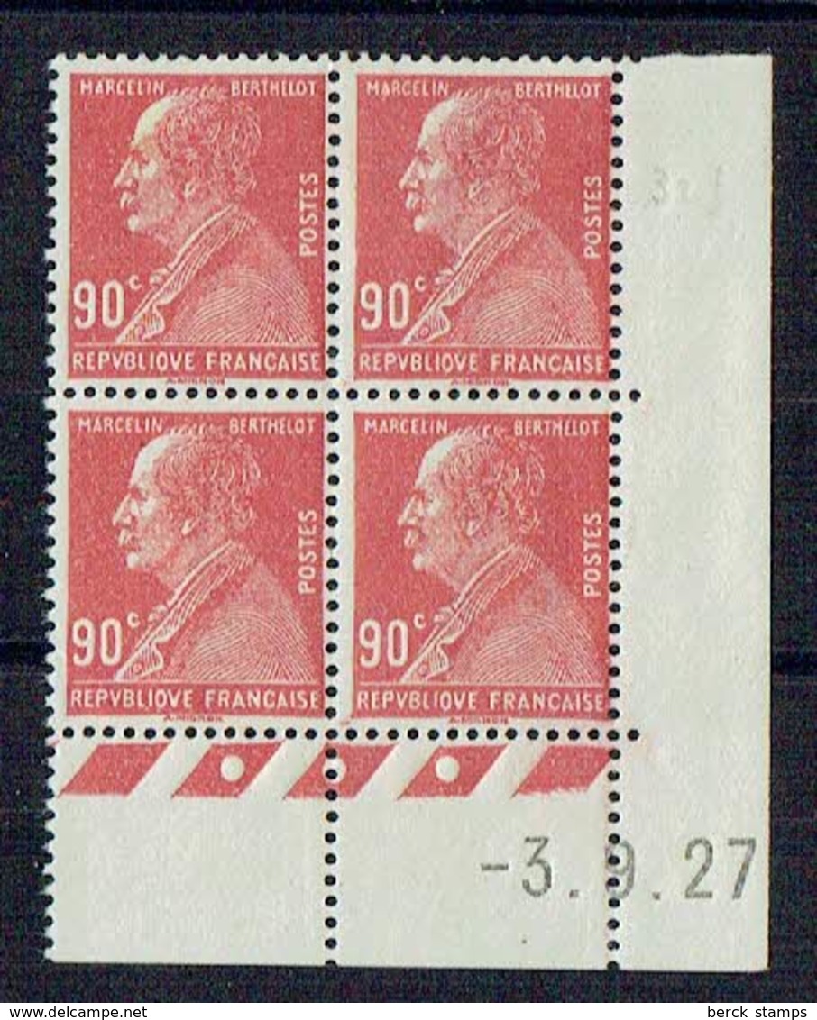 FRANCE - N° 243** - Berthelot - 1827- 1927 - Bloc De 4 Coin Daté Du 3/9/27 - Sans Charnière MNH - ....-1929