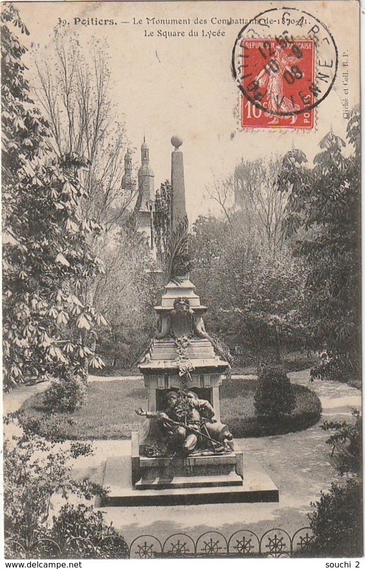 LE 7-(86) POITIERS - LE MONUMENT DES COMBATTANTS DE 1870 - LE SQUARE DU LYCEE - 2 SCANS - Poitiers